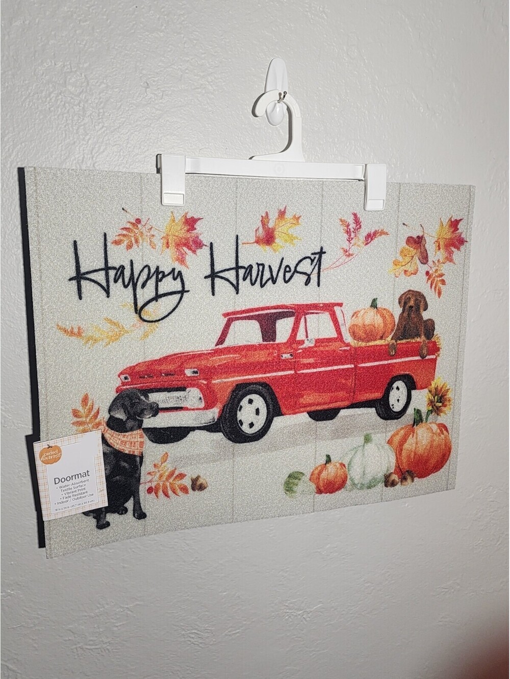 Perfect Harvest Fall Doormat Rug Dogs Pumpkins Indoor/Outdoor 18”x24”New